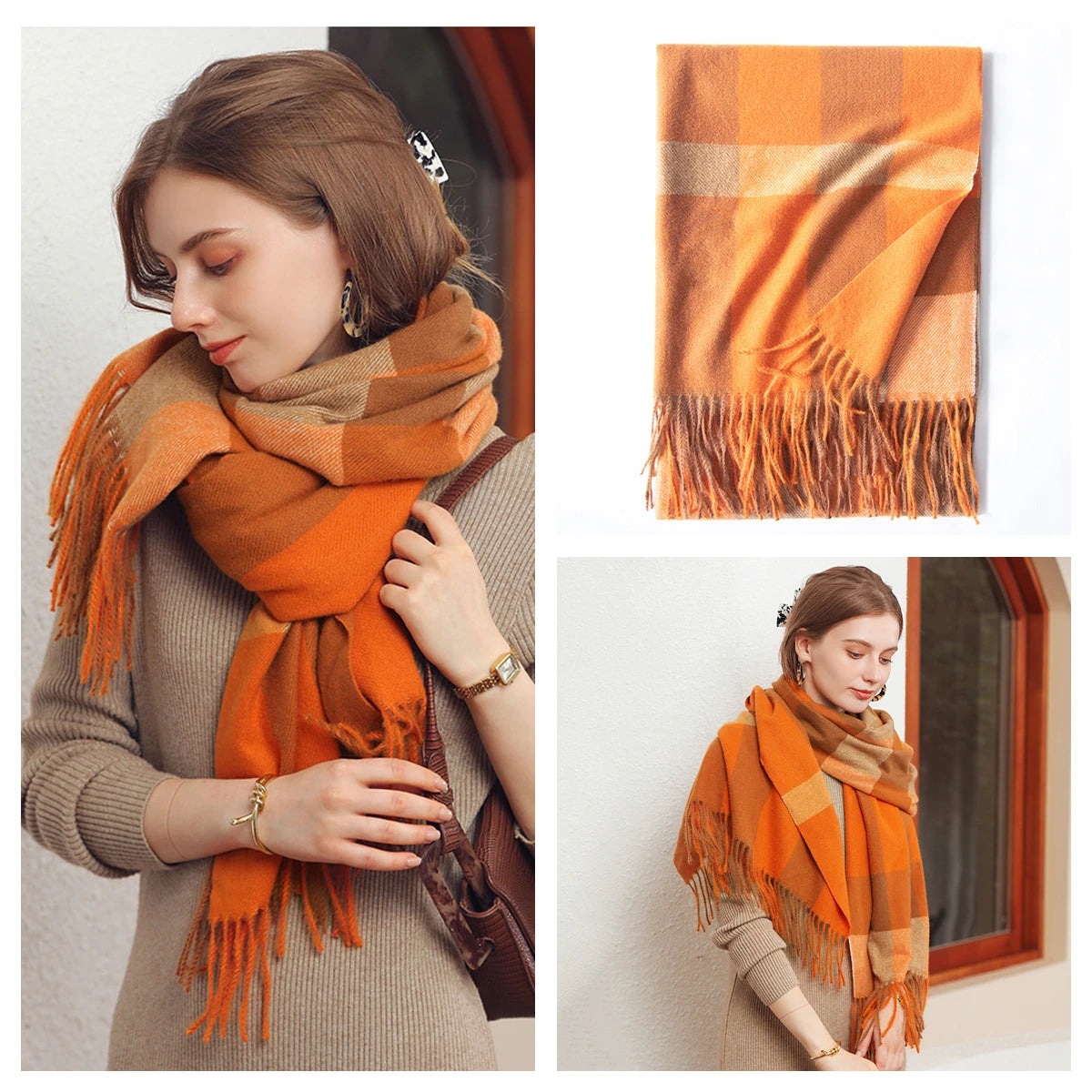 Classic Plaid Blanket Scarf - Cashmere-Feel Large Warm Shawl