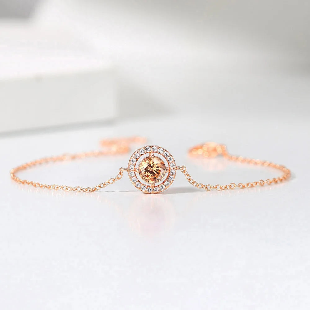 Round Cut Cubic Zirconia Bracelet - Rose Gold and Silver Tone Jewelry