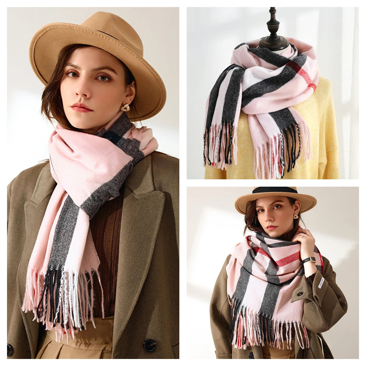 Classic Plaid Blanket Scarf - Cashmere-Feel Large Warm Shawl