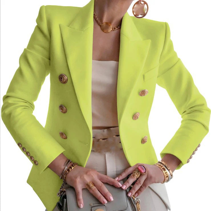 Turn Down Collar Office Blazer - Solid Long Sleeve Suit Coat