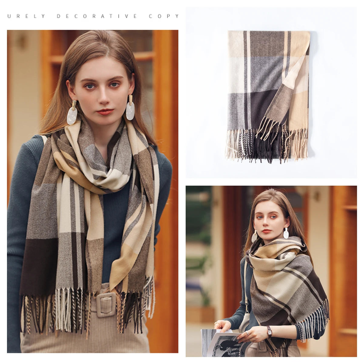 Classic Plaid Blanket Scarf - Cashmere-Feel Large Warm Shawl