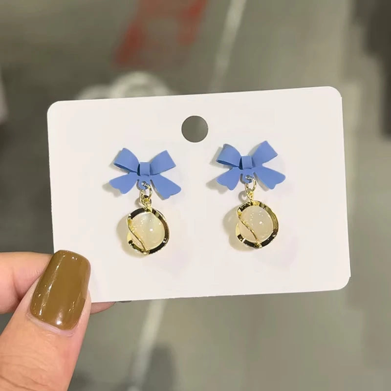 Blue Geometric Flower Butterfly Dangle Earrings - Bohemian Statement Jewelry