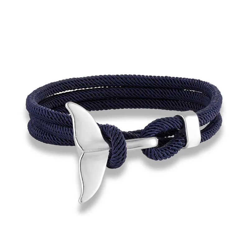 Ocean Anchor and Whale Tail Rope Bracelet - Adjustable Friendship Jewelry