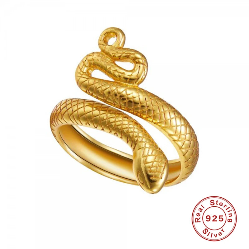 925 Sterling Silver Snake Ring - Open Adjustable Trendy Finger Ring