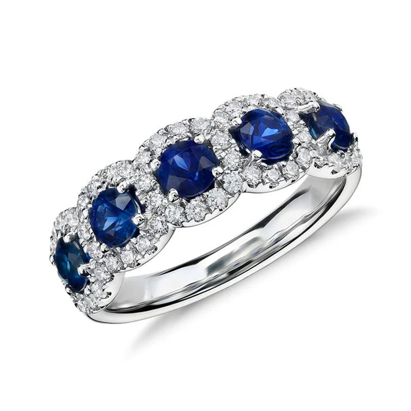 Blue White Cubic Zirconia Ring - Statement Wedding Party Jewelry