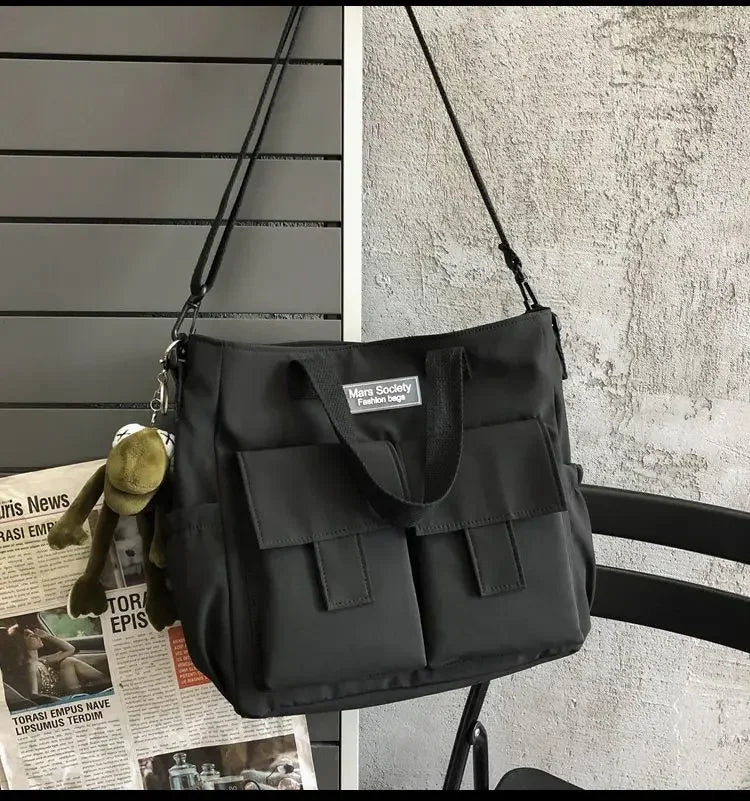 Waterproof Multi-Pocket Nylon Shoulder Bag - Casual Messenger Handbag
