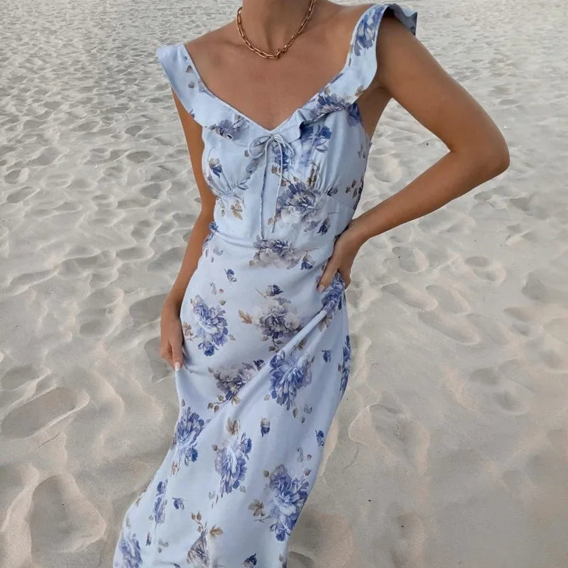 Floral Low Cut Sling Dress - Backless Beach Vacation Outfit