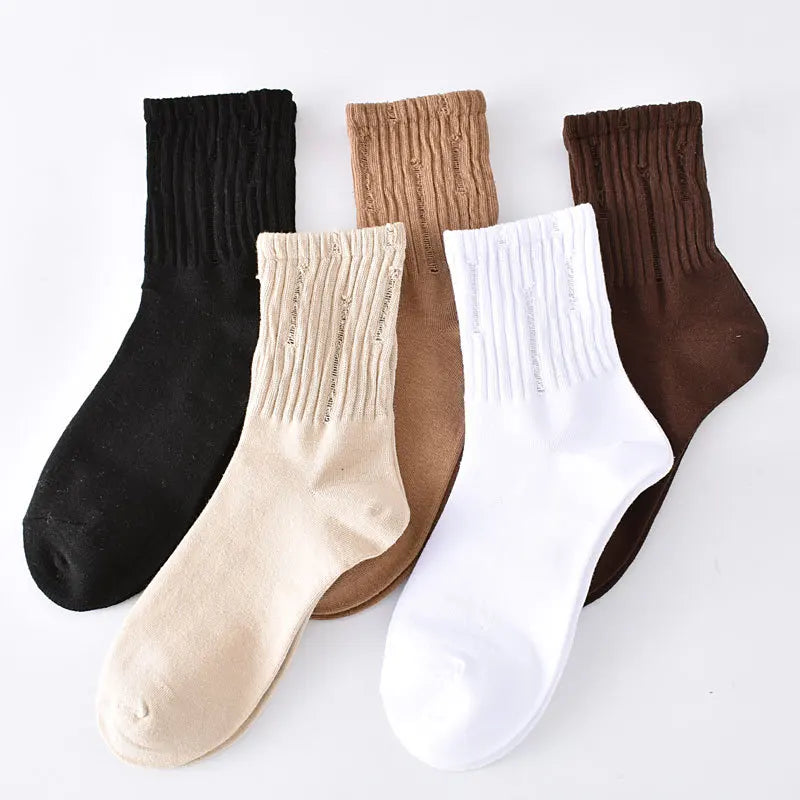 Floral Embossed Knit Socks - Retro Harajuku 5 Pair Style