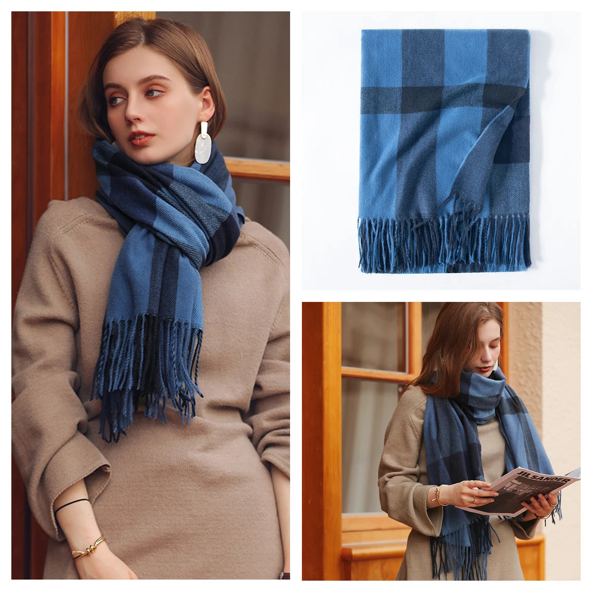Classic Plaid Blanket Scarf - Cashmere-Feel Large Warm Shawl
