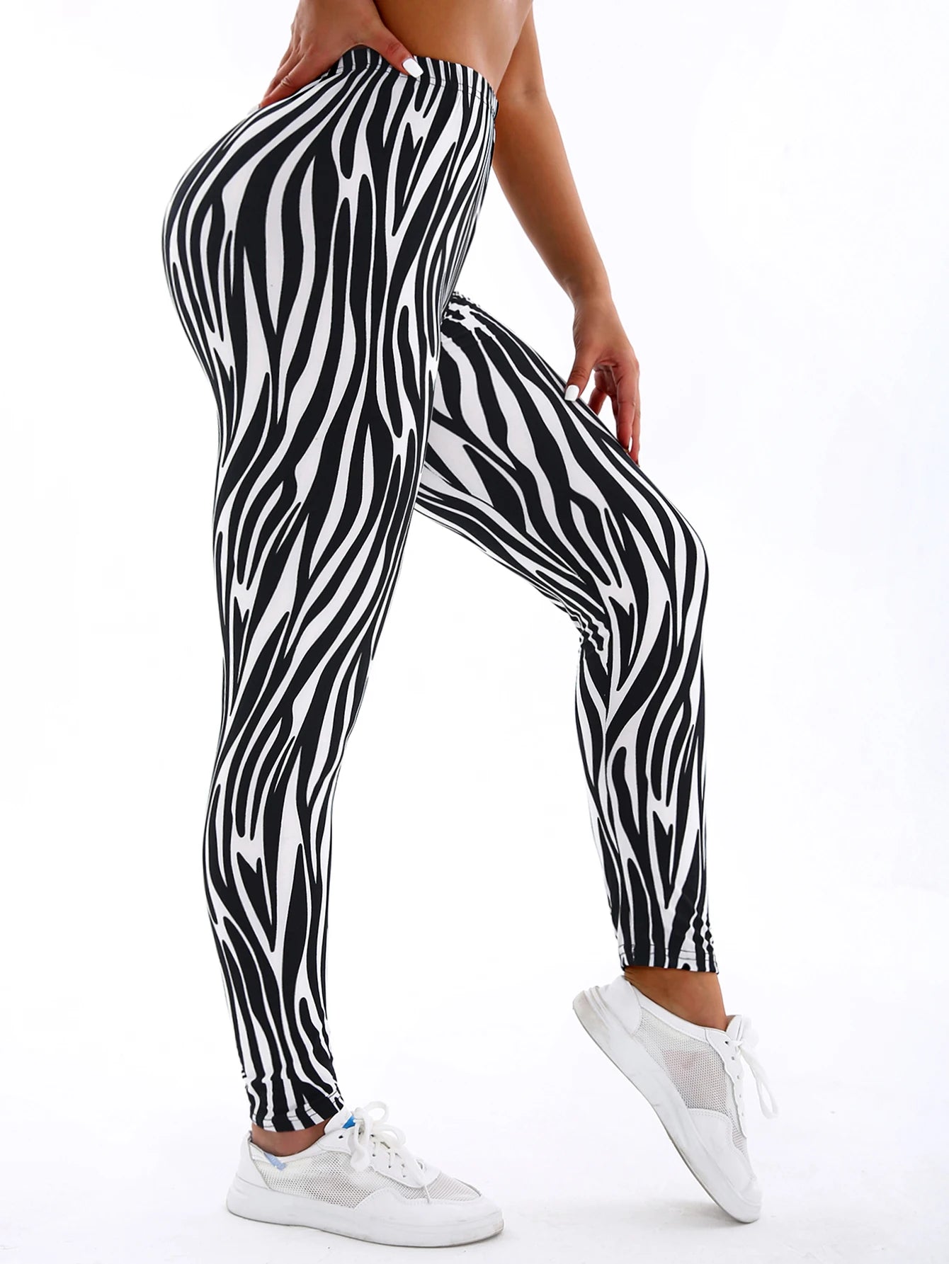 Brushed High Elastic Striped Leggings - Slimming Yoga Pants