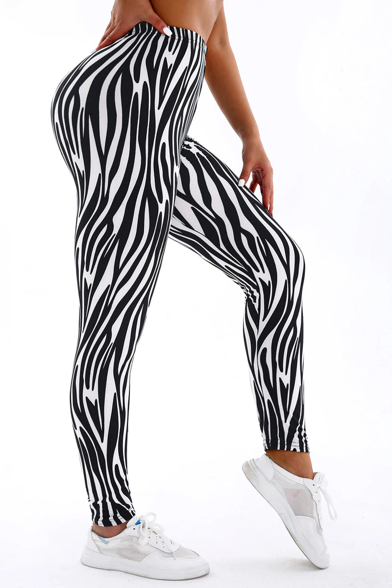 Brushed High Elastic Striped Leggings - Slimming Yoga Pants