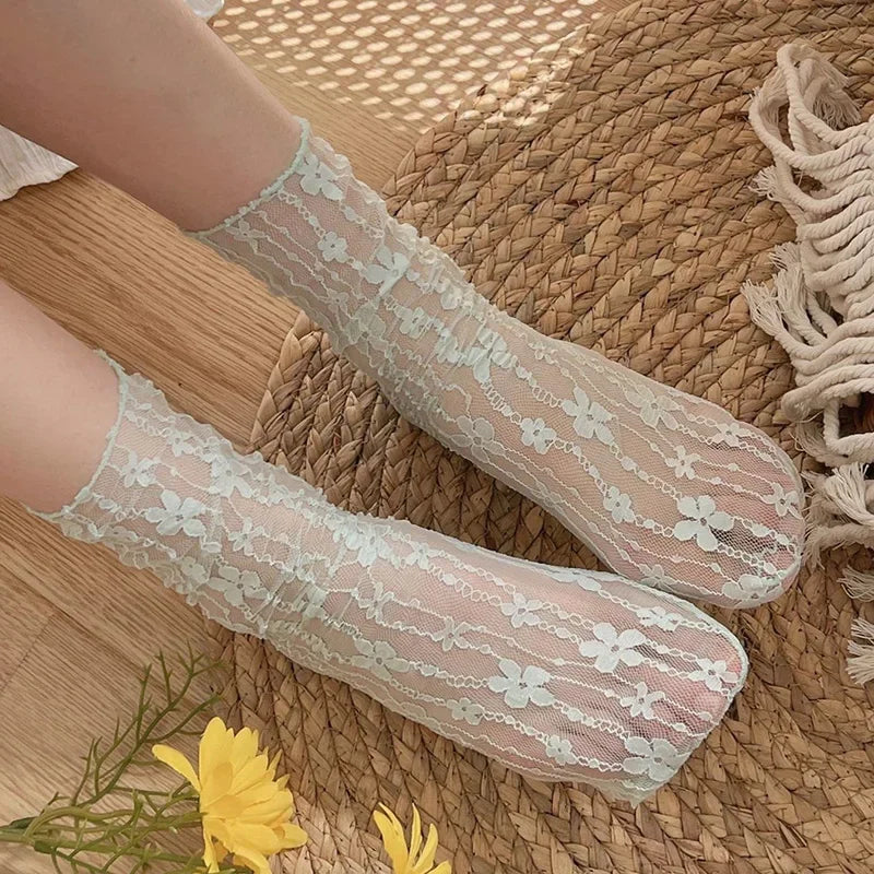Transparent Floral Lace Socks - Harajuku Kawaii Mesh Hosiery