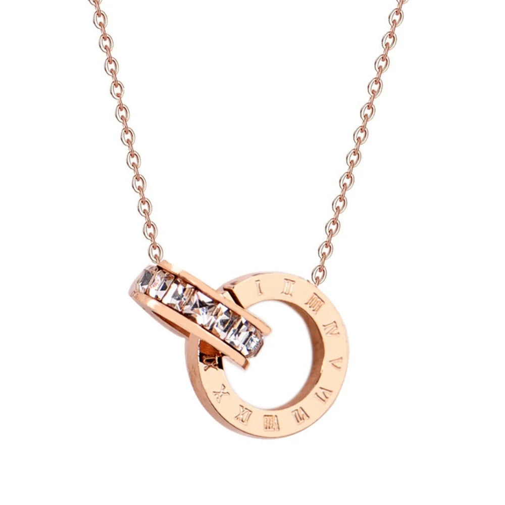 Crystal Circle Roman Choker Necklace - Stainless Steel Pendant Jewelry