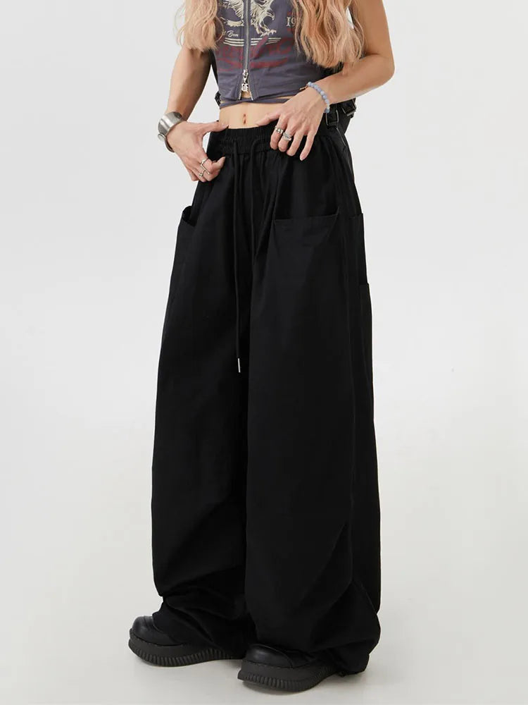 Y2K High Waist Cargo Pants - Loose Wide Leg Streetwear Trousers