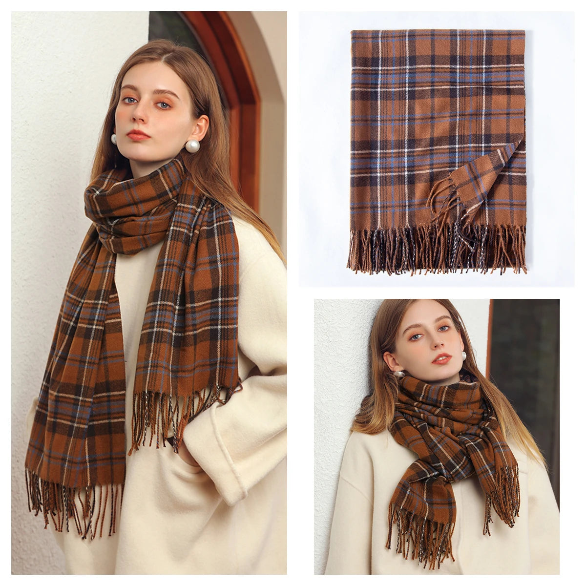 Classic Plaid Blanket Scarf - Cashmere-Feel Large Warm Shawl