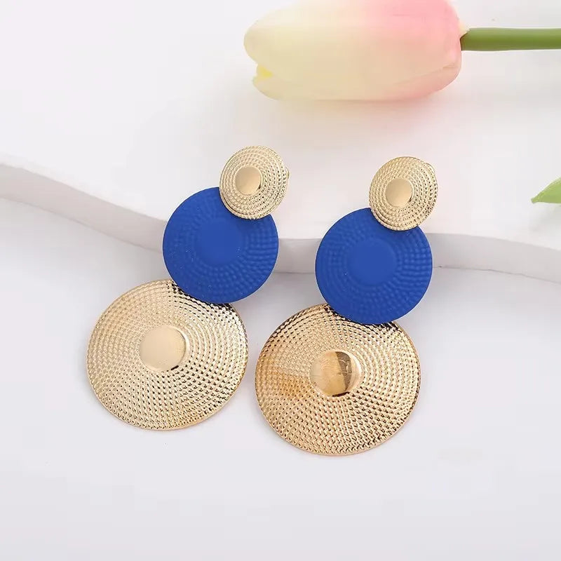 Blue Geometric Flower Butterfly Dangle Earrings - Bohemian Statement Jewelry