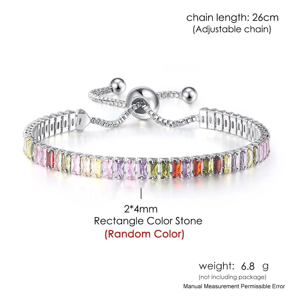 Adjustable Rainbow Zircon Tennis Bracelet - Colorful Wedding Hand Chain