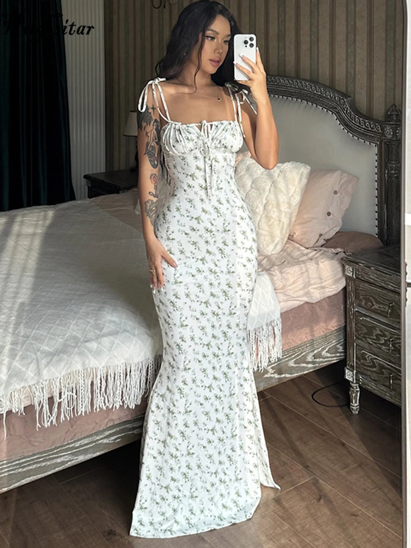 Floral Bodycon Beach Dress - Elegant Vacation Streetwear Long Dress