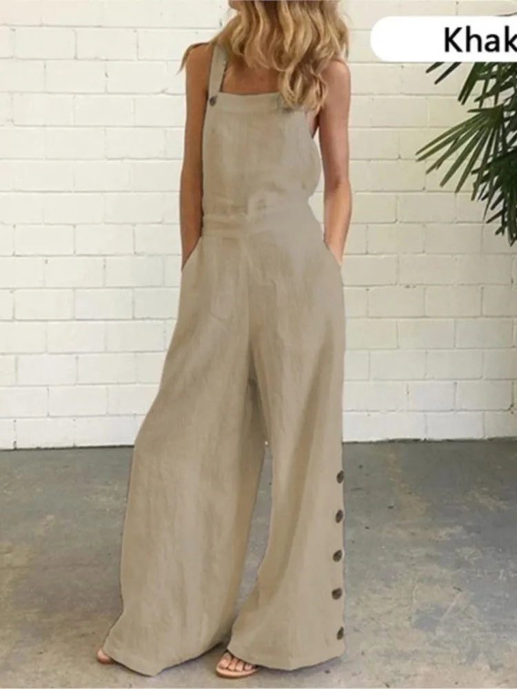 Sleeveless Loose Jumpsuit - Wide Leg Pockets Summer Outfit