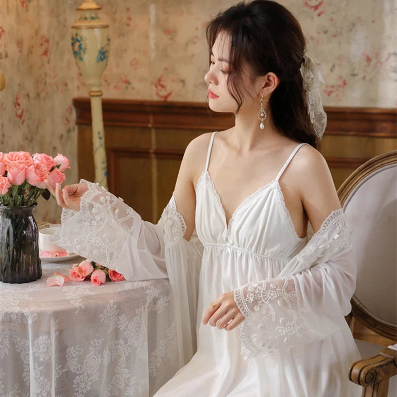 Fairy Mesh Princess Nightgown - Lace Victorian Style Pajamas
