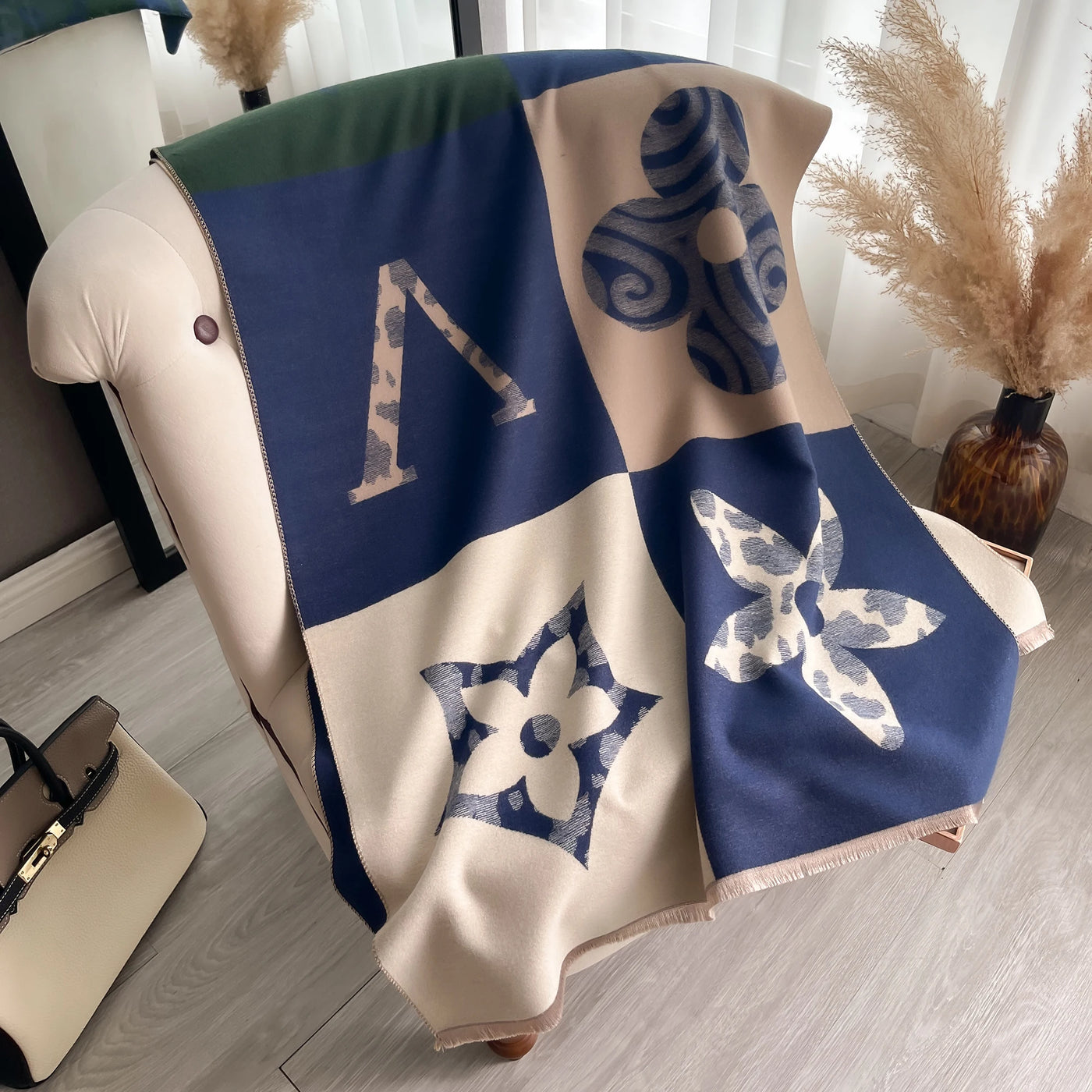 Floral Print Cashmere-Feel Scarf - Soft Autumn Winter Shawl