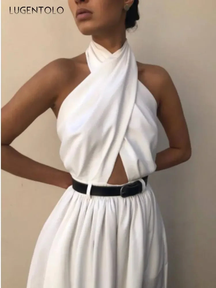 White Backless Wide Leg Jumpsuit - Halter High Waist Streetwear Outfit