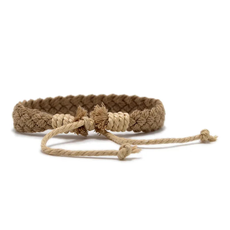 Handmade Vintage Cotton Rope Bracelet - Adjustable Brown Charm Jewelry