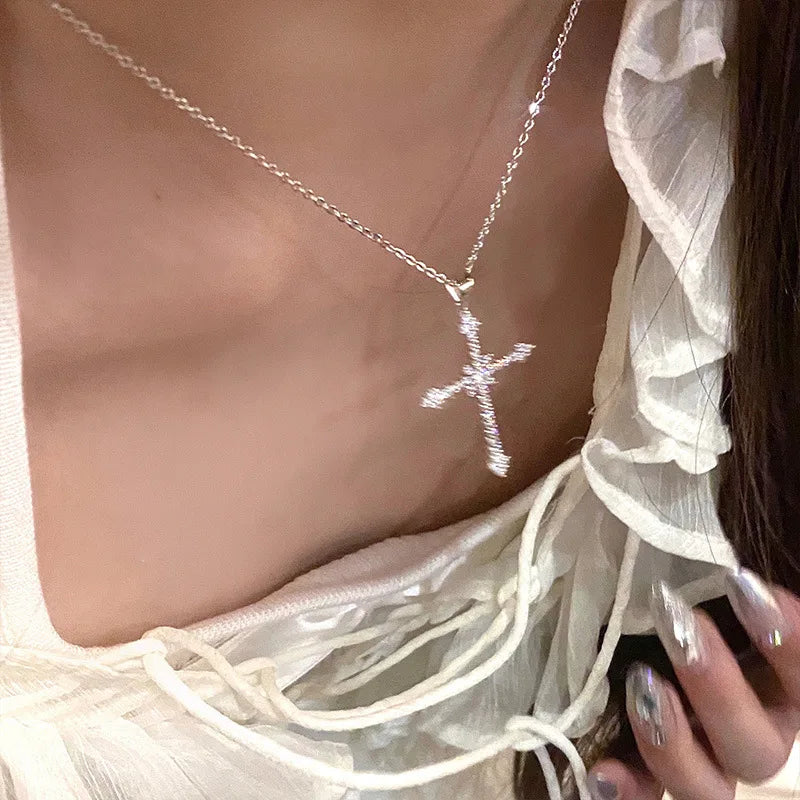 Y2K Crystal Cross Pendant Necklace - Gothic Clavicle Chain Jewelry