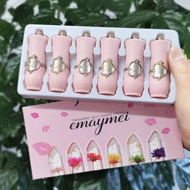 Crystal Flower Jelly Lip Balm Set - 6 Piece Color Changing Moisturizer