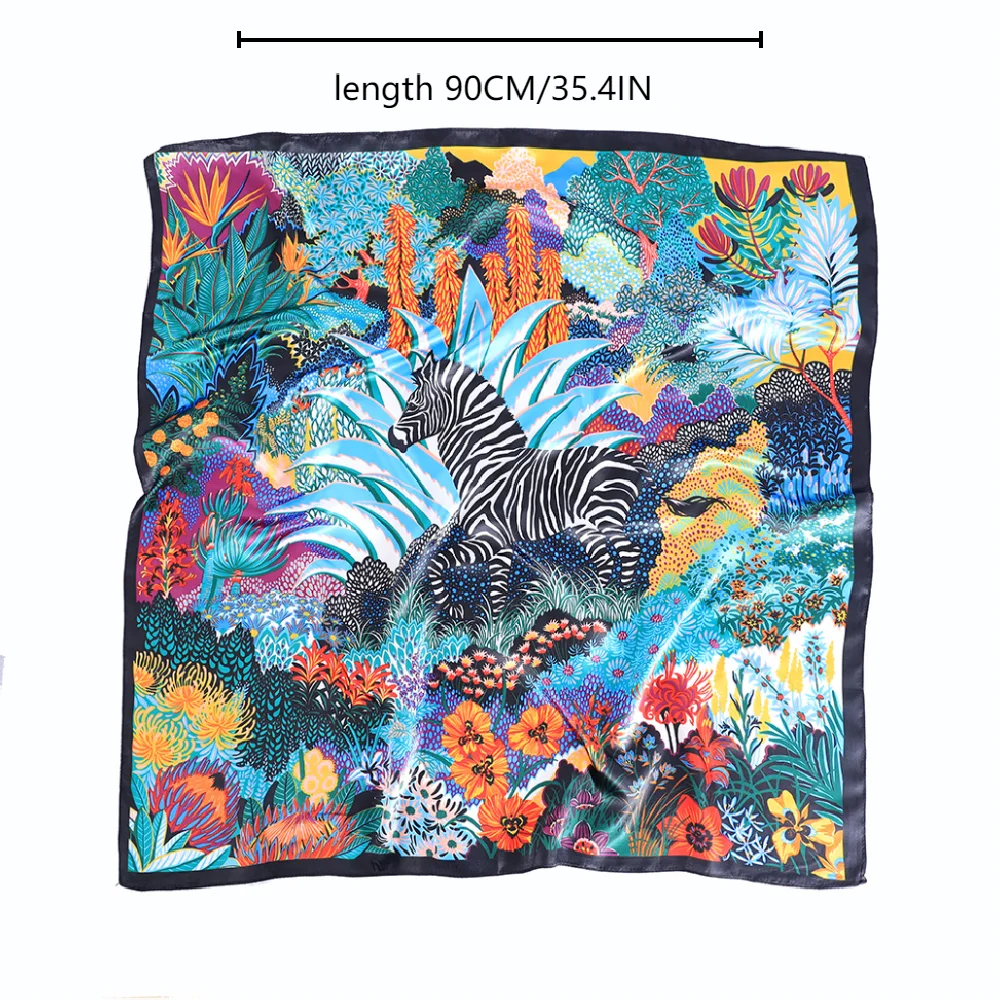 90cm Silk-Feel Square Scarf - Office Hair Neck Bandana Wrap