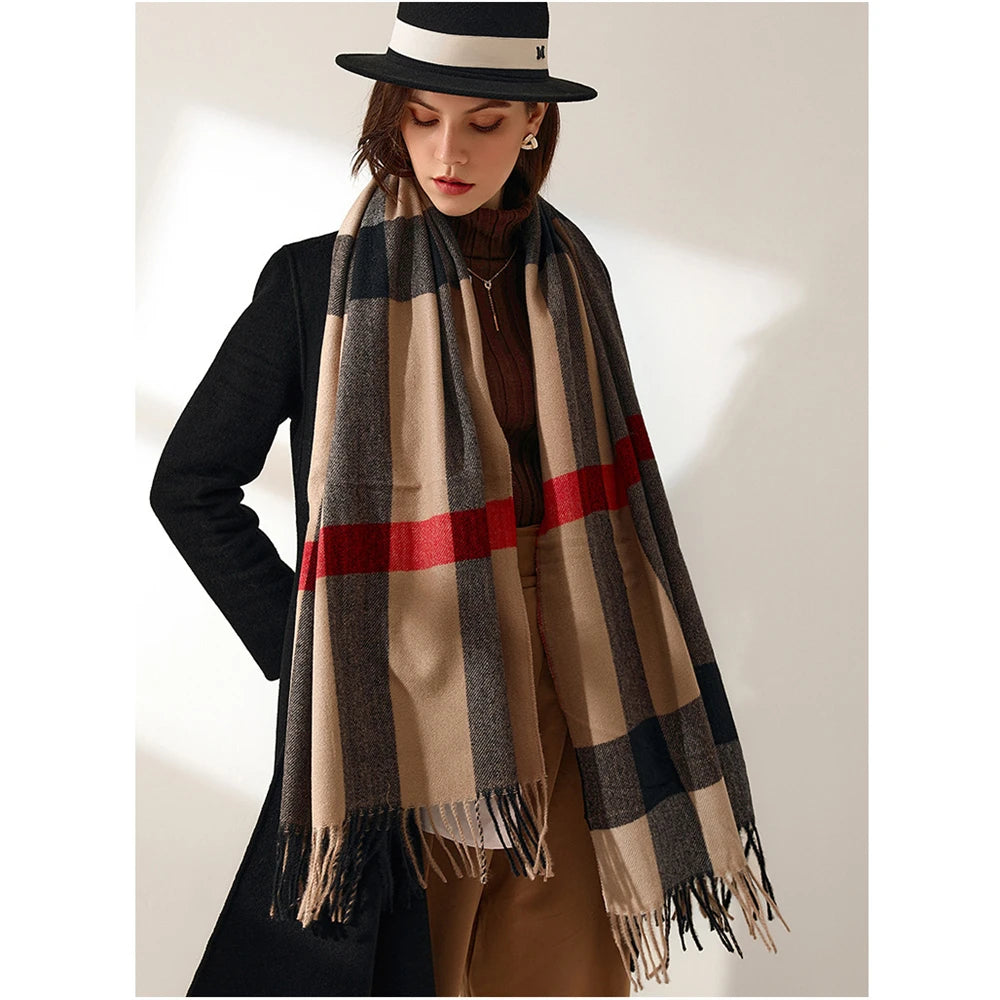 Classic Plaid Blanket Scarf - Cashmere-Feel Large Warm Shawl