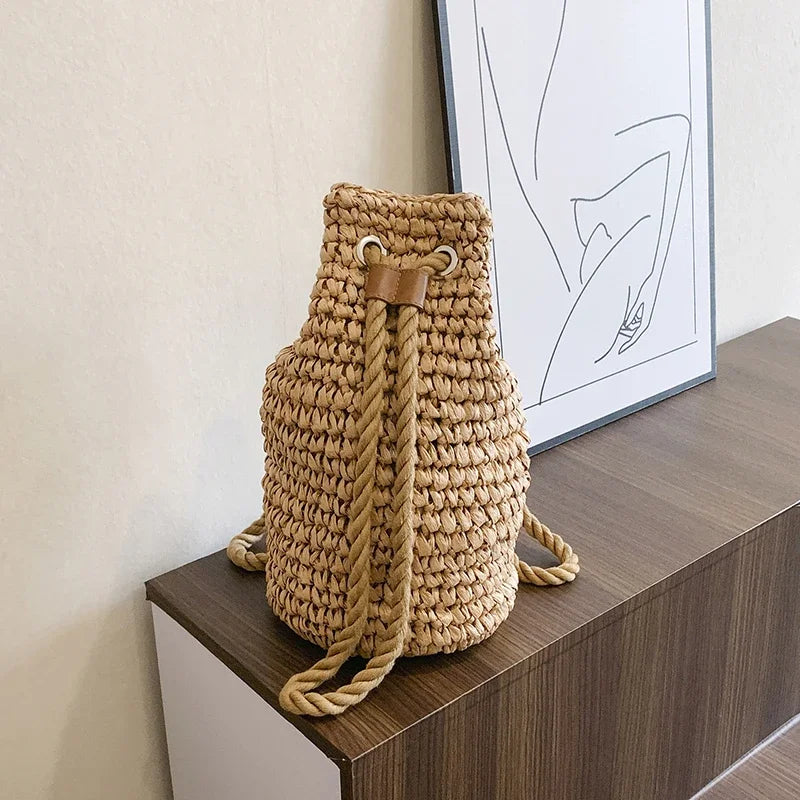 Straw Large Capacity Backpack - Simple Summer Woven Day Bag