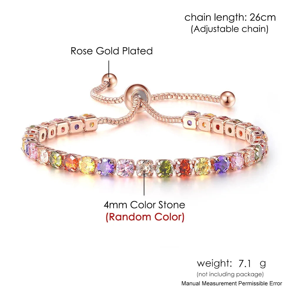 Adjustable Rainbow Zircon Tennis Bracelet - Colorful Wedding Hand Chain