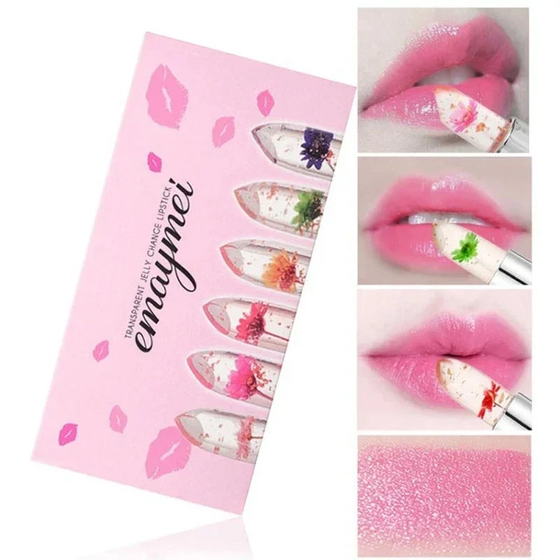 Crystal Flower Jelly Lip Balm Set - 6 Piece Color Changing Moisturizer