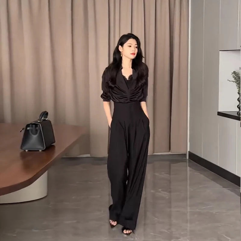 Ultra High Waist Wide Leg Suit Pants - Draped Spring Summer Trousers