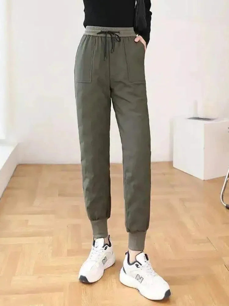 Fleece Lined Side Zip Winter Pants - Windproof Straight Leg Trousers
