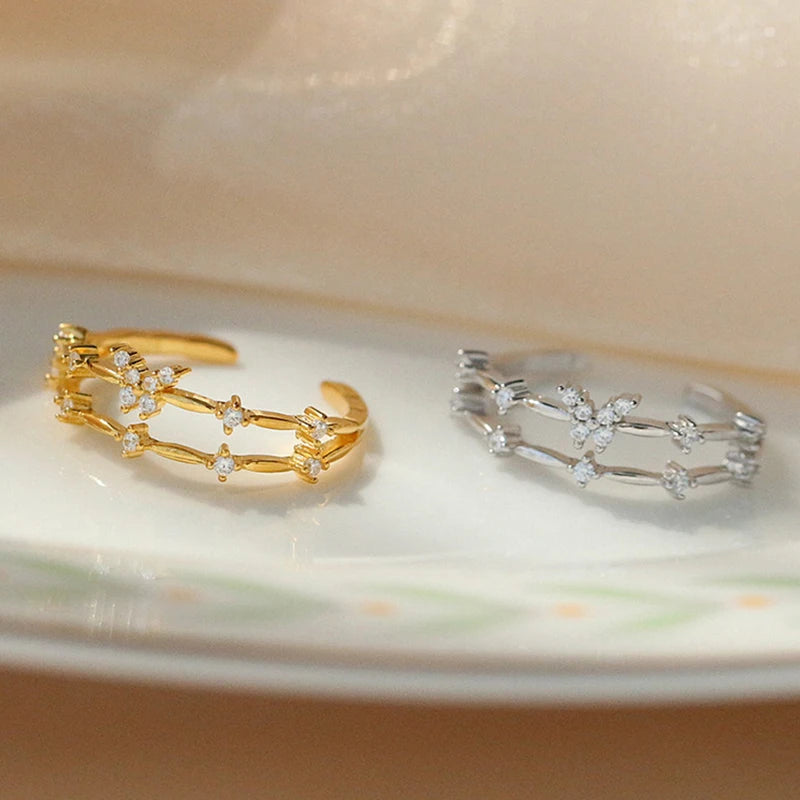Zircon Butterfly Adjustable Ring - Silver Color Double Layer Accessory
