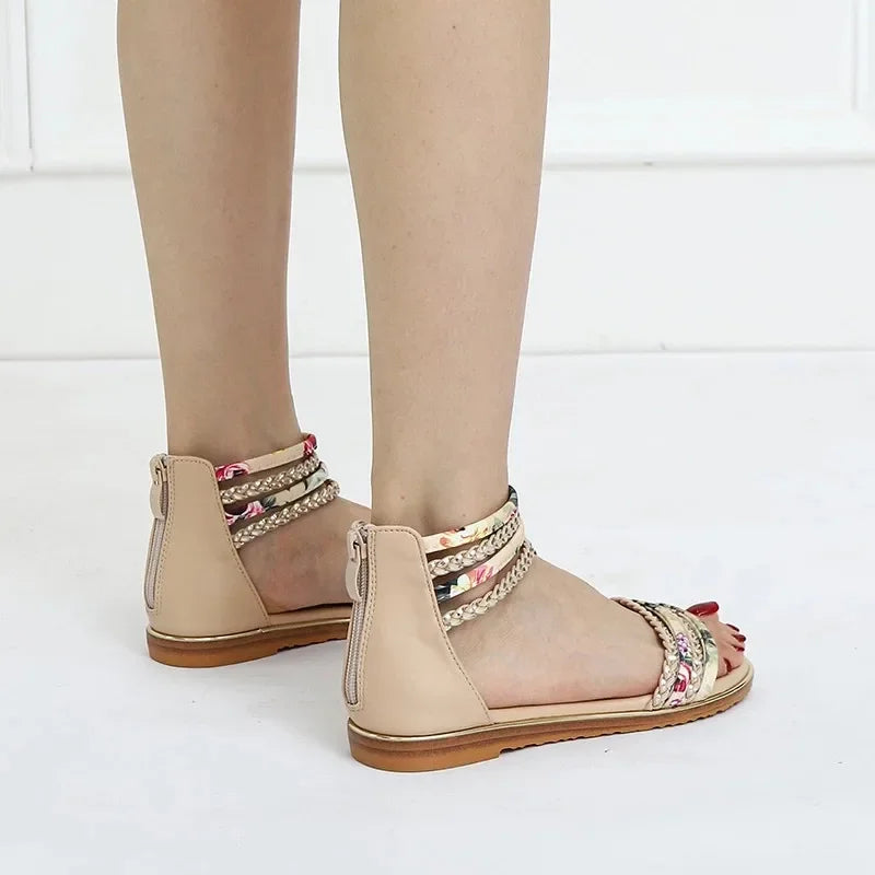 Slip-On Roman Flat Sandals - Comfortable Plus Size Summer Shoes