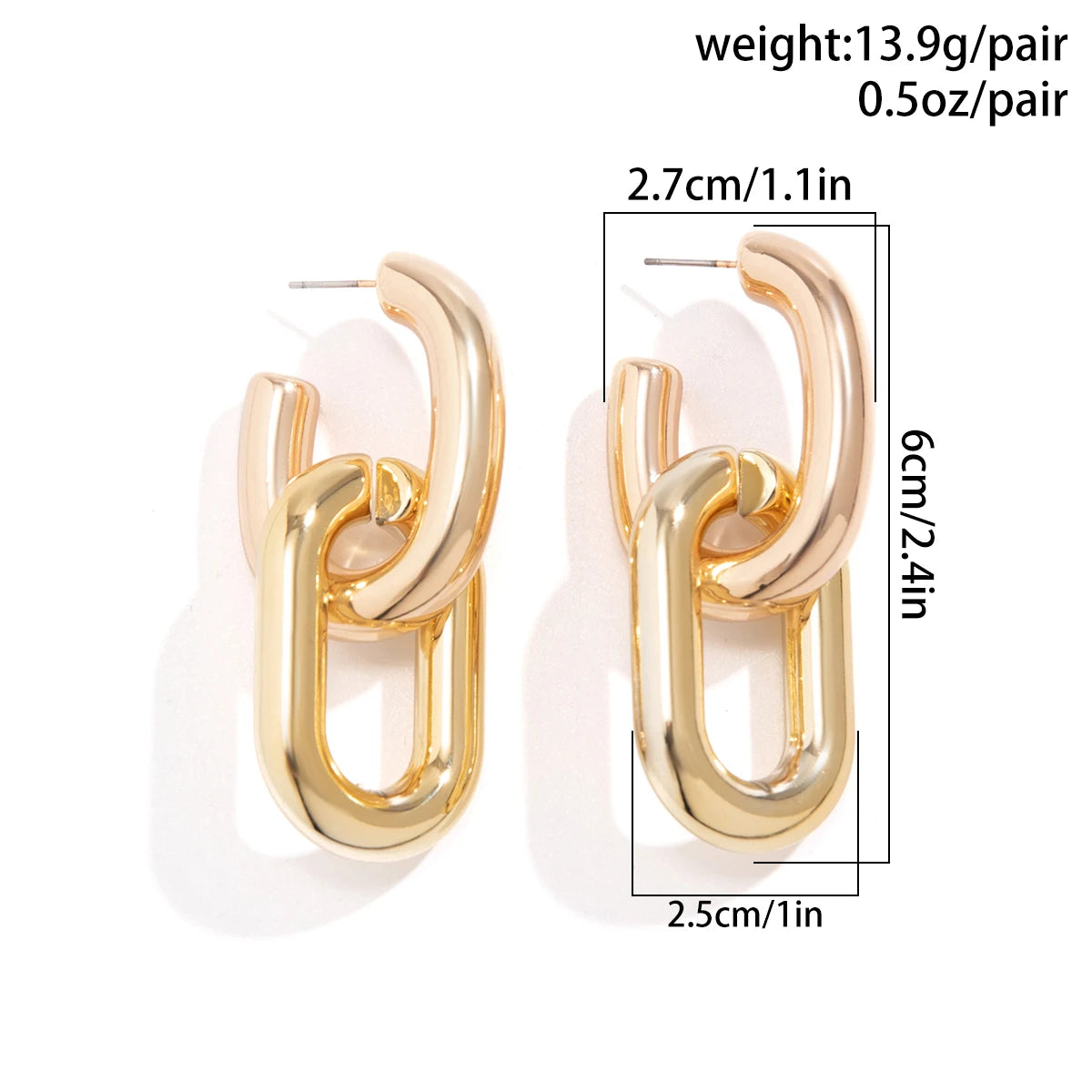 Geometric U Shape Hoop Earrings - Punk Metal Link Jewelry