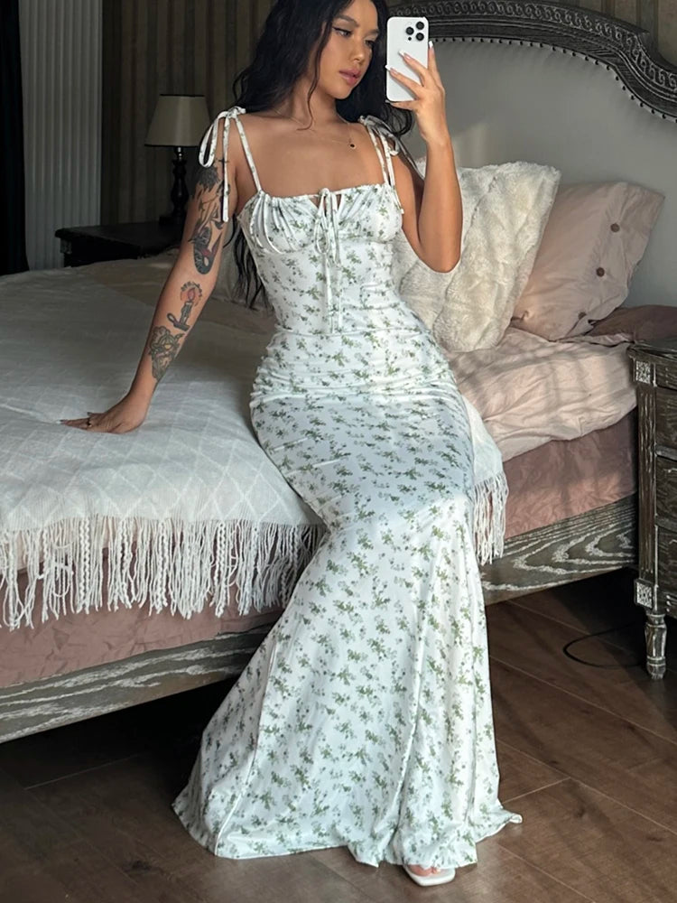 Floral Bodycon Beach Dress - Elegant Vacation Streetwear Long Dress