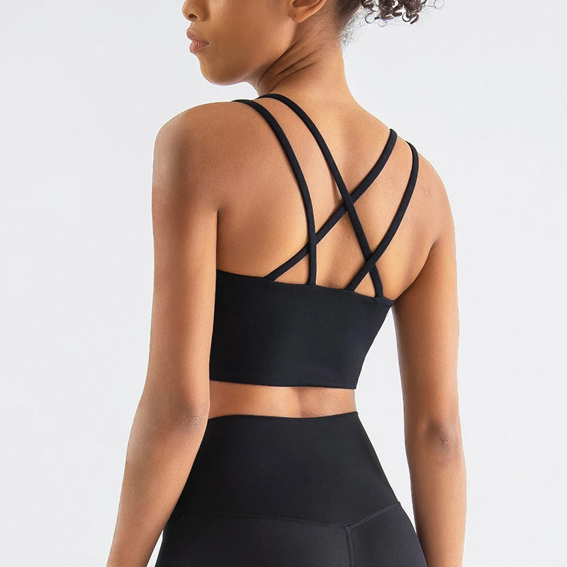 Nylon Cross Back Sports Bra - Elastic Yoga Gym Bralette