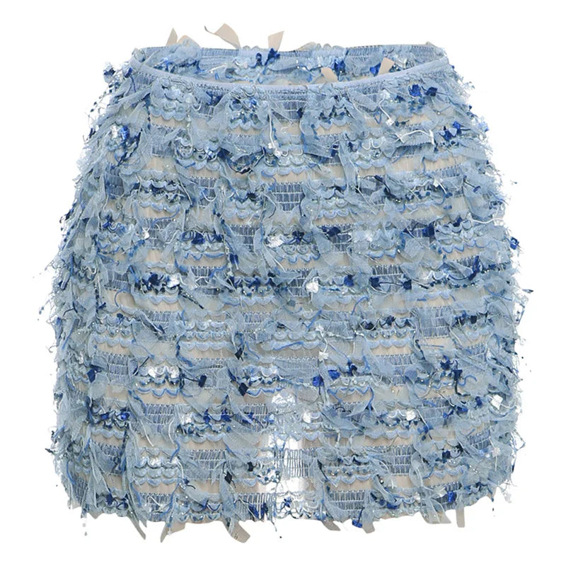 Colorful Tassel Knit Hip Skirt - Stretch Summer Streetwear Bottom