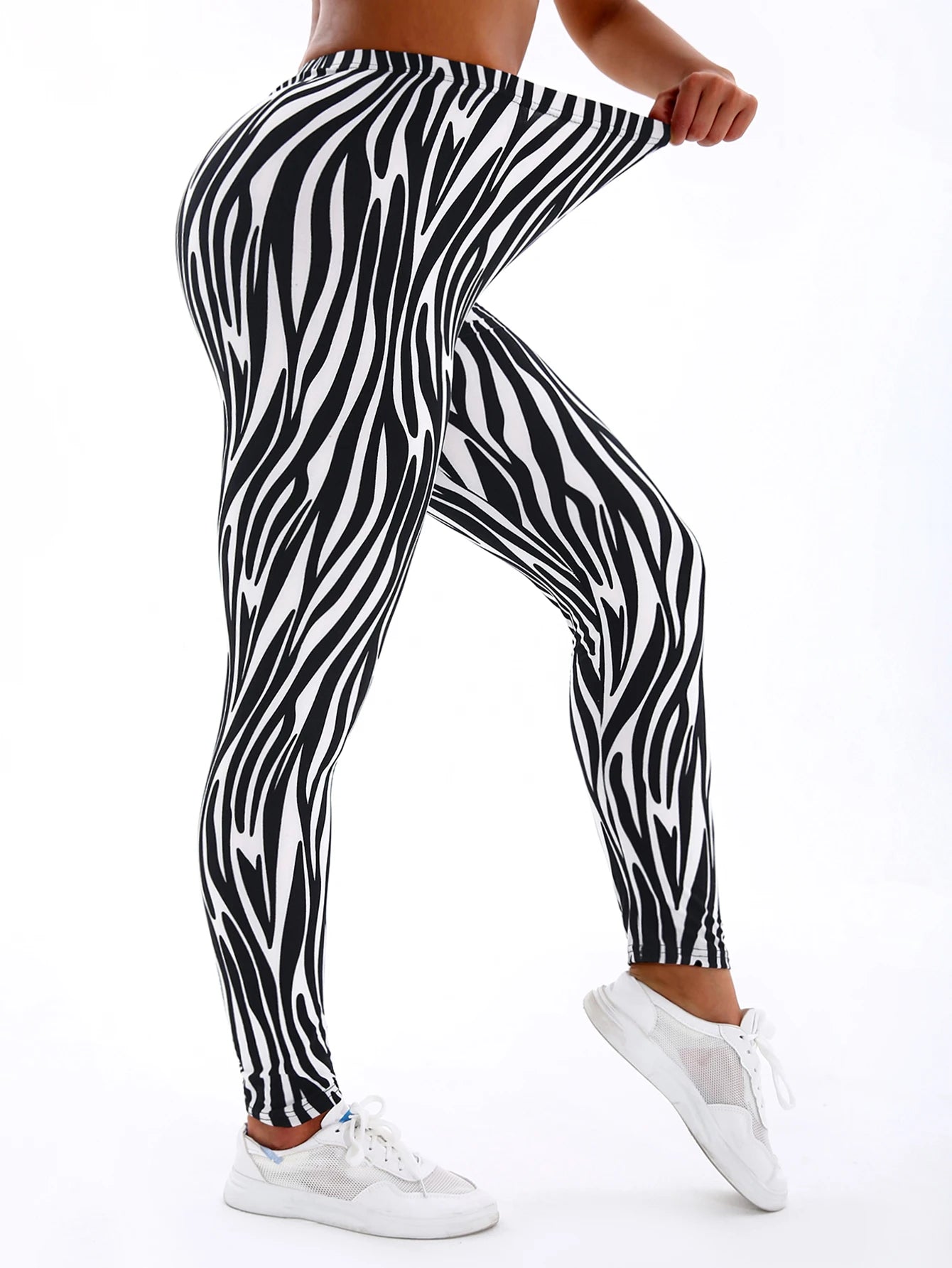 Brushed High Elastic Striped Leggings - Slimming Yoga Pants