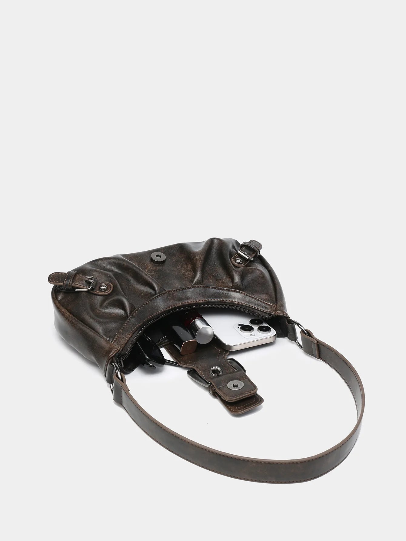 Retro Maillard Y2K Shoulder Bag - Vintage Leather Armpit Purse
