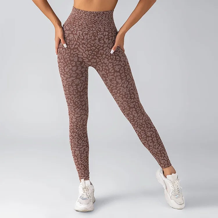 Leopard Print Seamless Yoga Leggings - High Waist Butt Lifting Tights