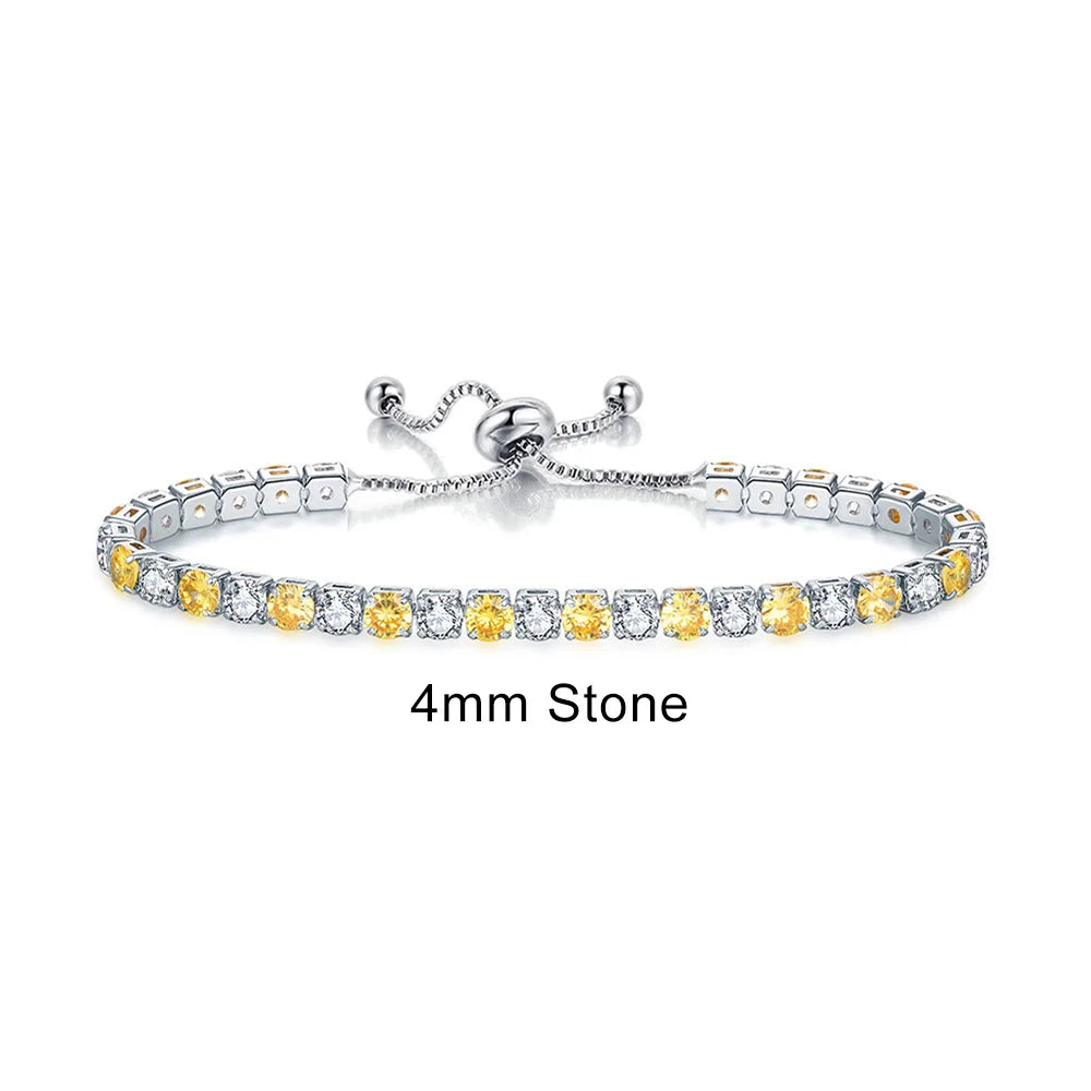 Adjustable Rainbow Zircon Tennis Bracelet - Colorful Wedding Hand Chain