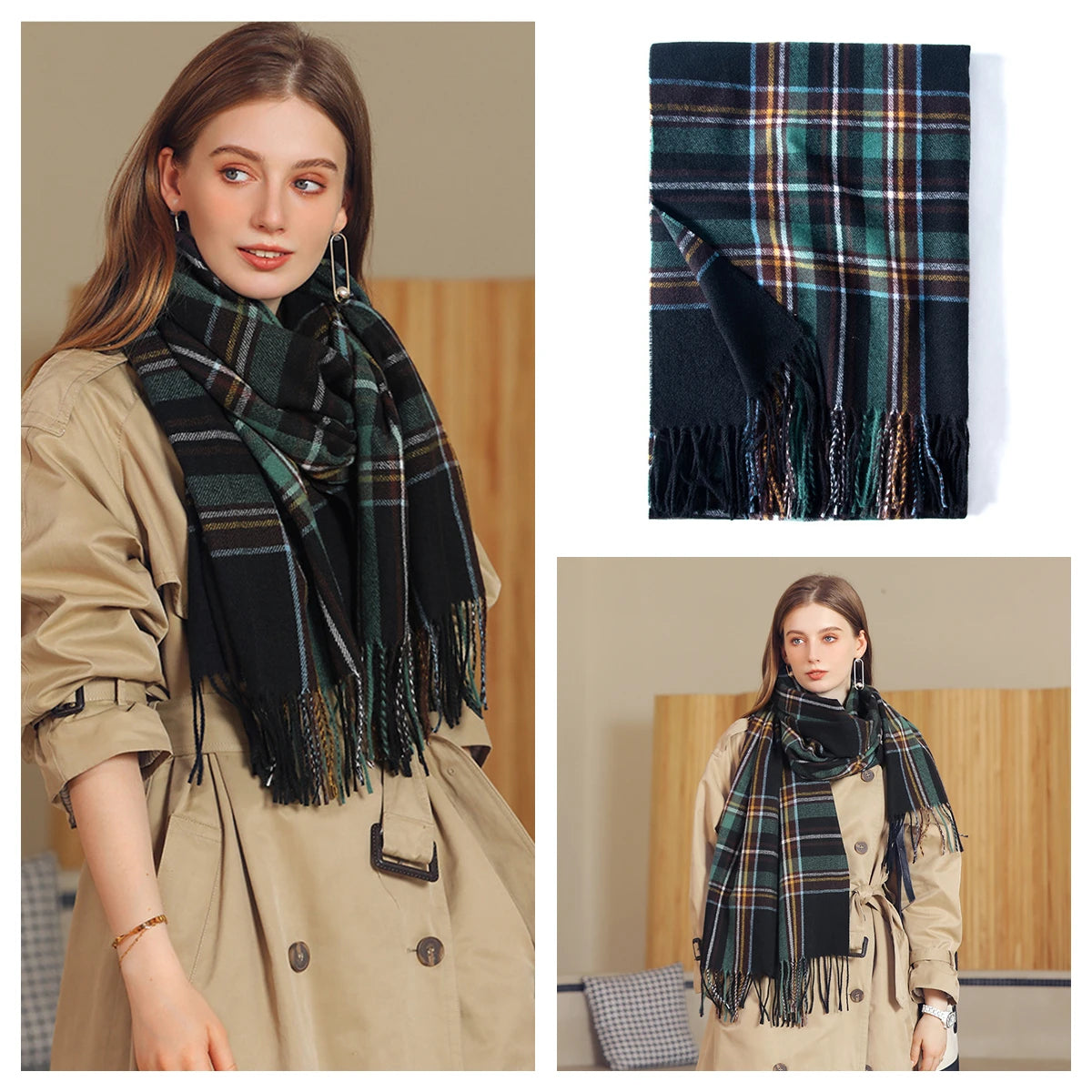 Classic Plaid Blanket Scarf - Cashmere-Feel Large Warm Shawl