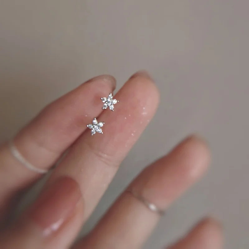 925 Silver Needle Zircon Stud Earrings - Gold Plated Crystal Jewelry