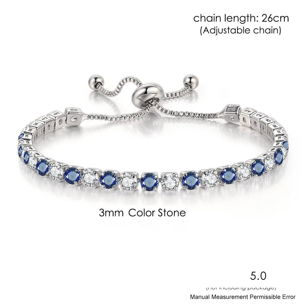 Adjustable Rainbow Zircon Tennis Bracelet - Colorful Wedding Hand Chain
