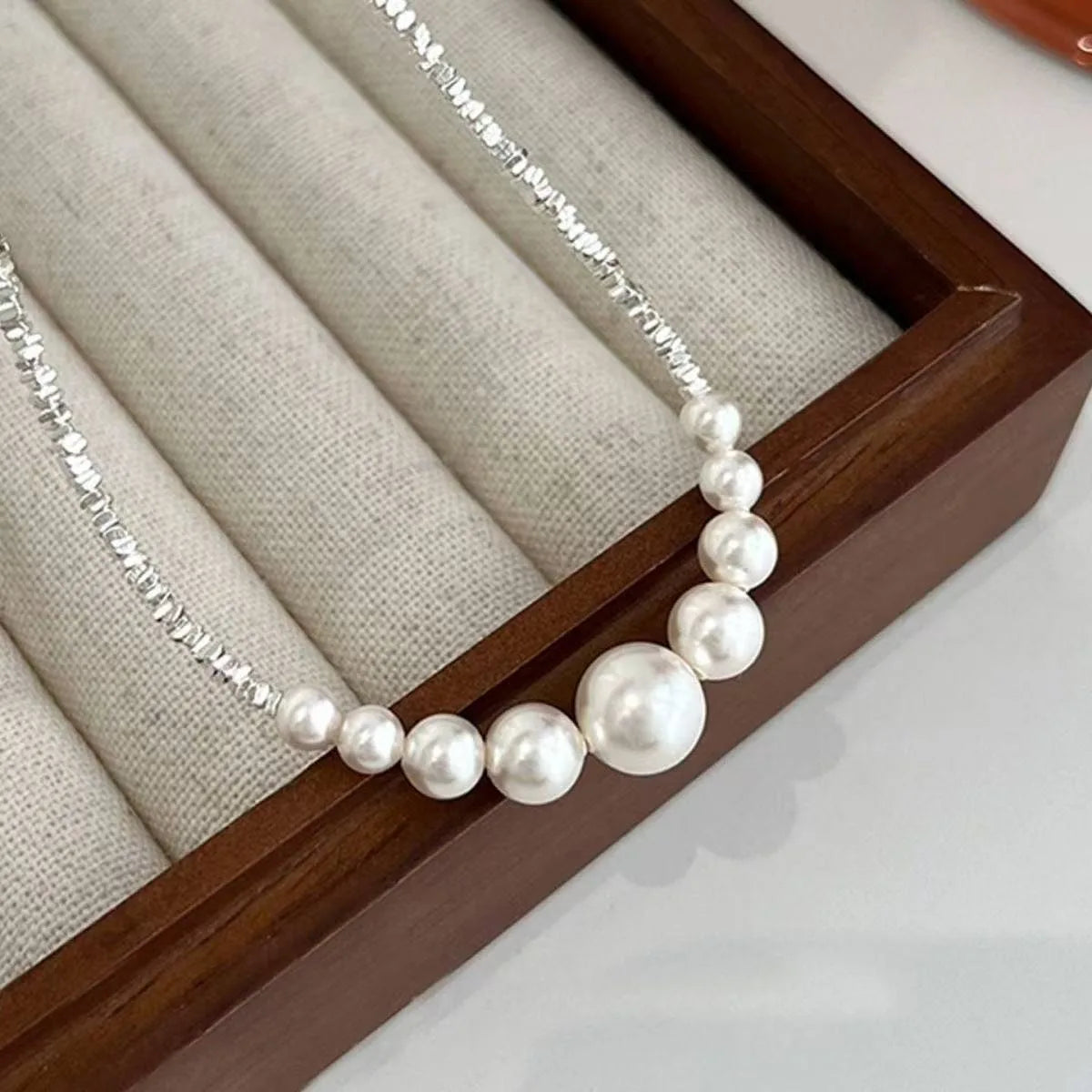 Short Pearl Layered Necklace - Stainless Steel Minimalist Collar Chain